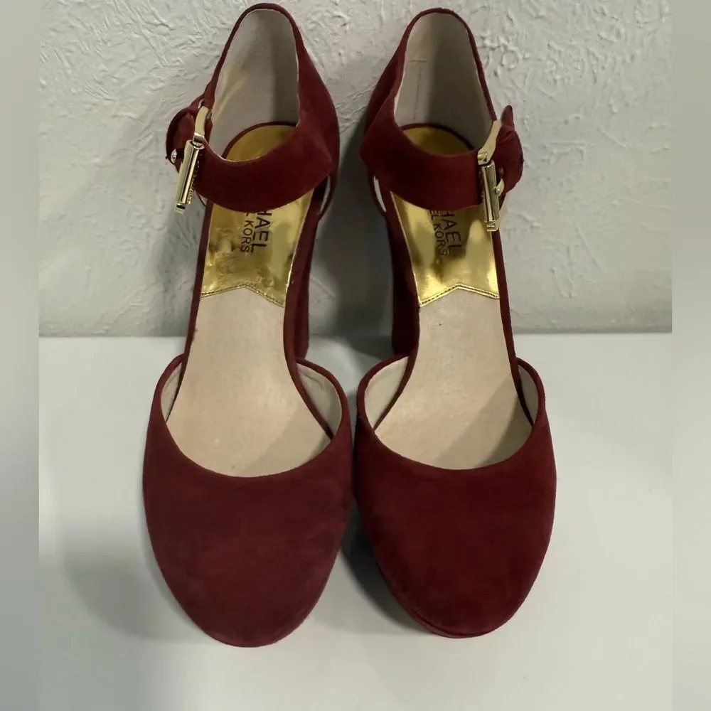 Michael Kors Haven Cinnabar Suede Ankle Strap Heels Size 7 VGUC